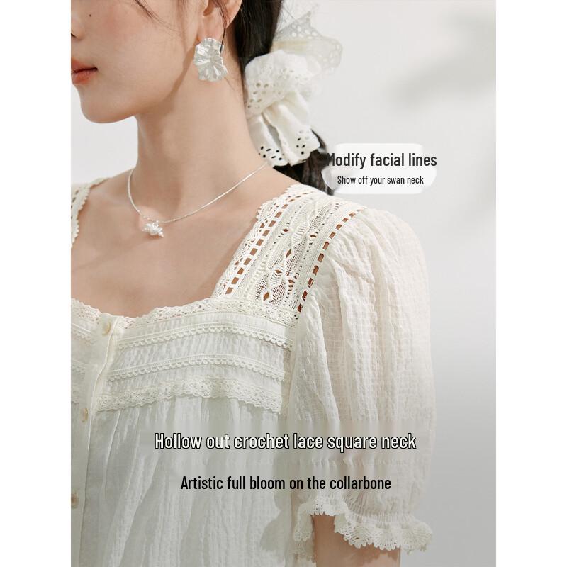 INMAN Ramie Square Neck Puff Sleeve Shirt