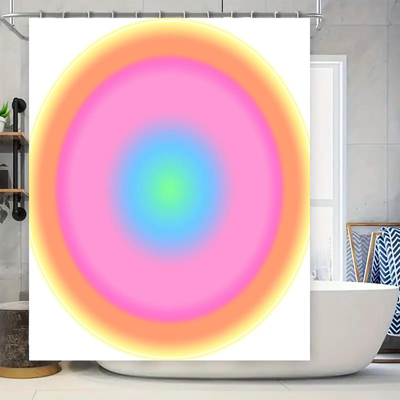 

Colorful Gradient Shower Curtain Rainbow Rings Design For Bathroom Decoration 3D Printed Waterproof Bath Mat Pink Blue Green Yel W60H190(CM)-1 Pcs