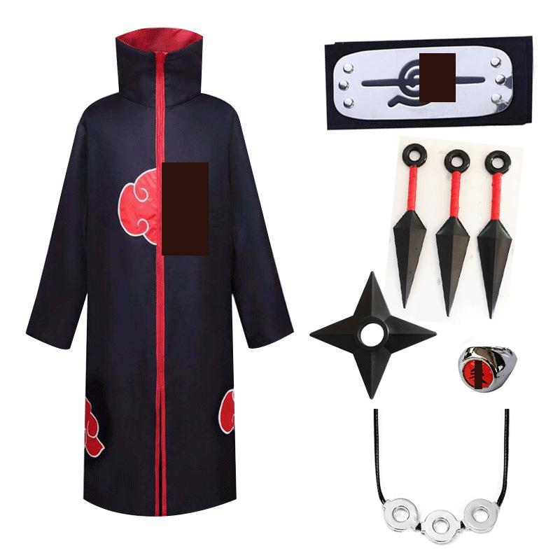 Hot Sale Anime Ninja Akatsuki Organization Cloak Set Forehead Ring Headband Necklace Kuwo Handsword Set