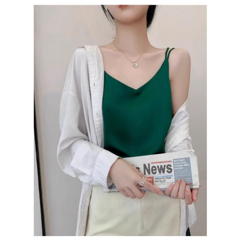 Acetate Material Sleeveless Top With Double Strap Design For Casual Women Wear