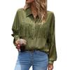 Tassel Long Sleeve Blouse Turn Down Collar Drop Shoulder Button Up Tassel Trim Blouse Shirt Apricot