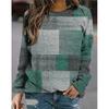Plaid Printed Long Sleeve Round Neck Sweater Gingham Floral Print Long Sleeve Pullover