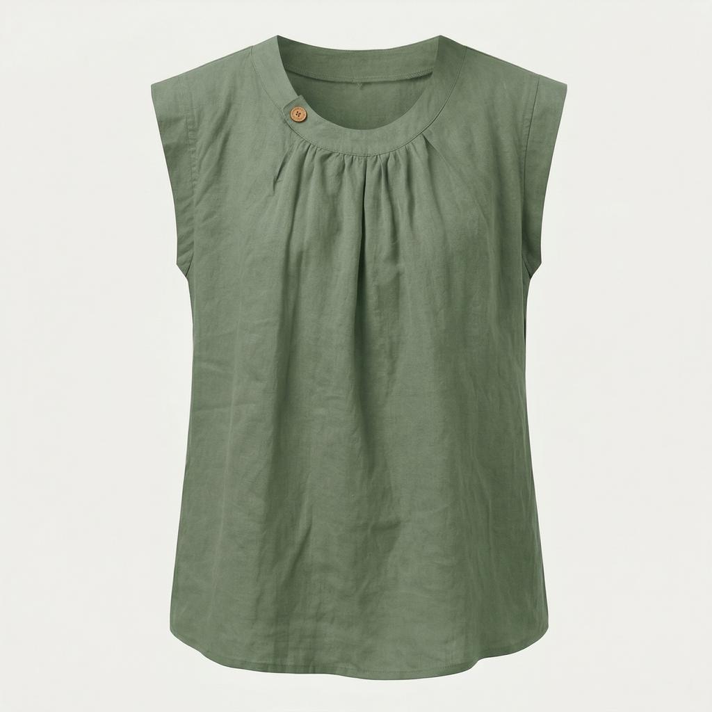 Sleeveless Loose Fit Linen Blouse for Women Casual Round Neck Solid Lightweight Summer Top Shirt
