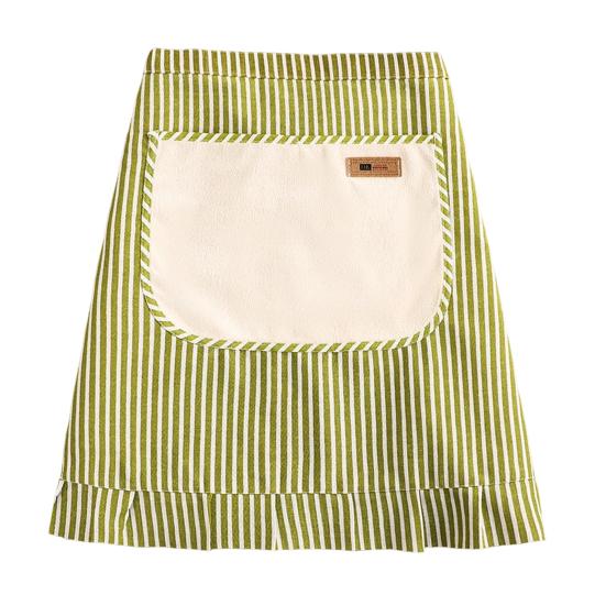 Half Apron with Ruffle Hem Adjustable Bib Apron Large Pocket Breathable Striped Design Cotton-Linen Kitchen Waist Apron for Cooking Baking Gardening