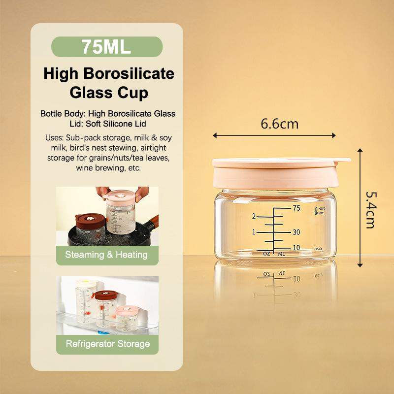 Pudding Glass Cups Mini Glass Dessert Cups With Lid Leak-Proof Glass Food Containers With Volume Markings 75ML