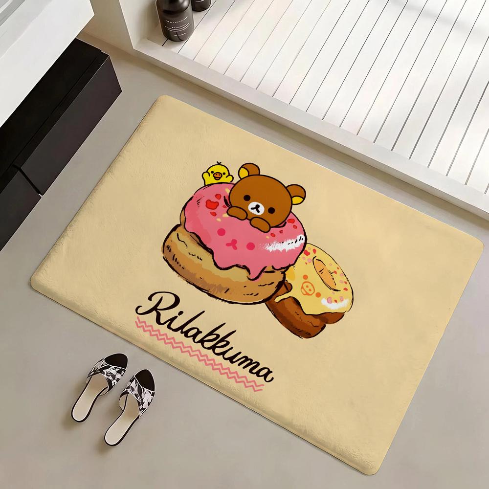 Floor Mat Eco Flannel Doormat Non-Slip Odorless Indoor Soft Short Plush Floor Rug R-Rilakkuma Anime