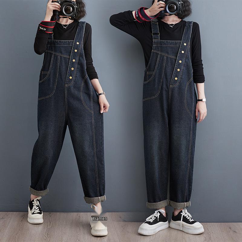 Women's Plus Size Slimming Cropped Overalls - Autumn Japanese & Korean Style