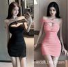 Summer New Slanted Shoulder Chain Tube Top Pleated Design Niche Slim and Thin Waist Mesh Hip-wrapped Dress