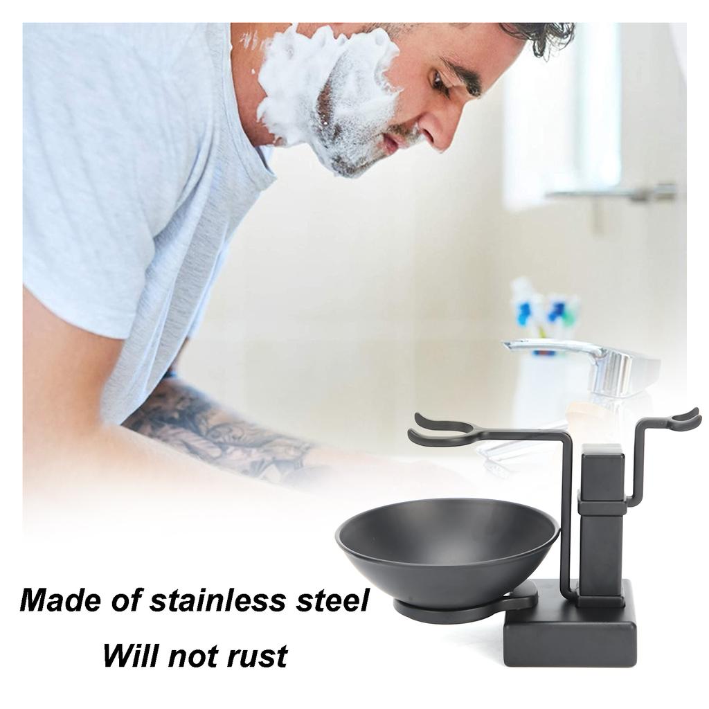 Stainless Steel Shaving Razor Brush Holder Household Soap Bowl Shaving Kit for Men Black