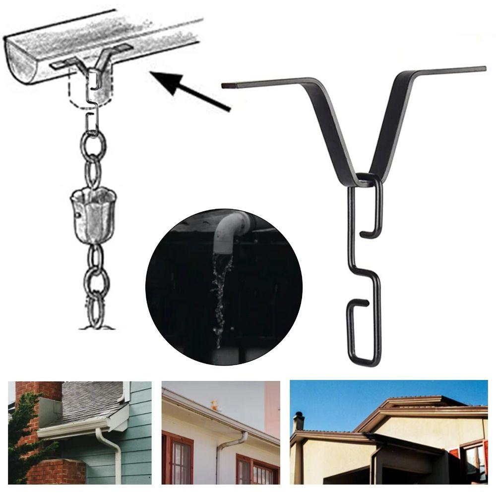 Black Rain Chain Adapter Heavy-Duty Iron Gutter Adapter Easy Installation Rain Chains V Shaped Hook Gutter System