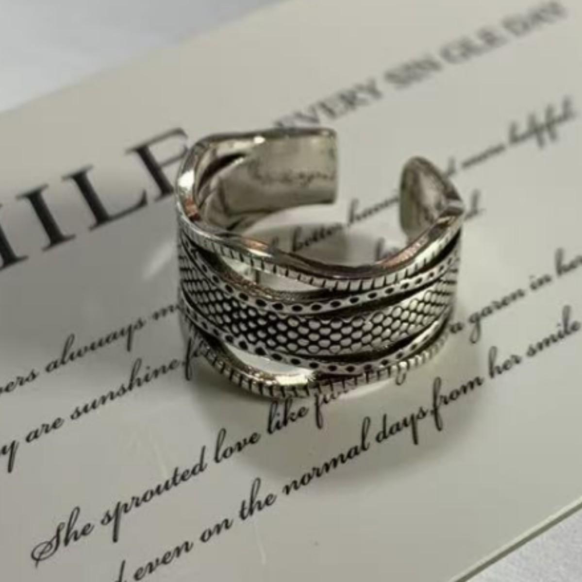 Korean Trendy Retro Distressed Finger Ring - Internet Celebrity Old Nine Gates Wave Style