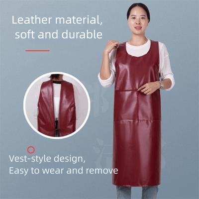 PU Leather Kitchen Apron Oil-proof Cleaning Apron Multi-Purpose Cooking Work Clothes  Lab Work
