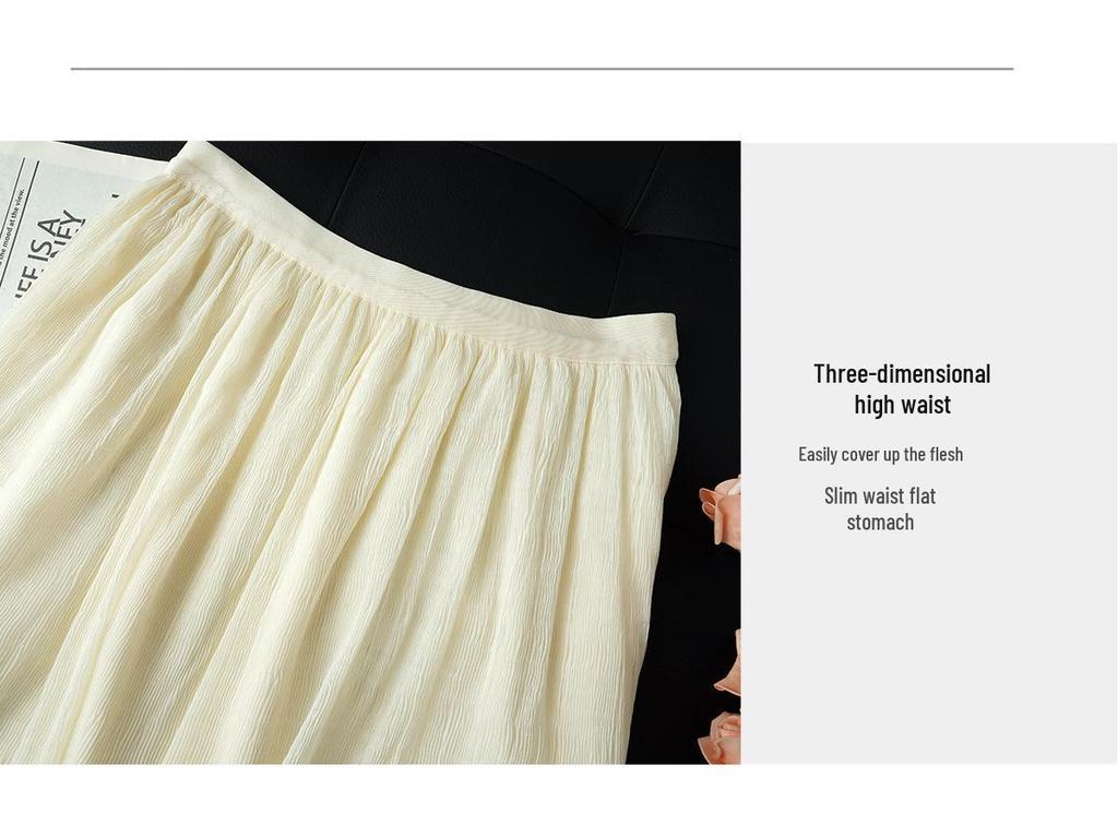 White Mesh Midi Skirt for Women - Elegant High Waist Drape Gentle Style