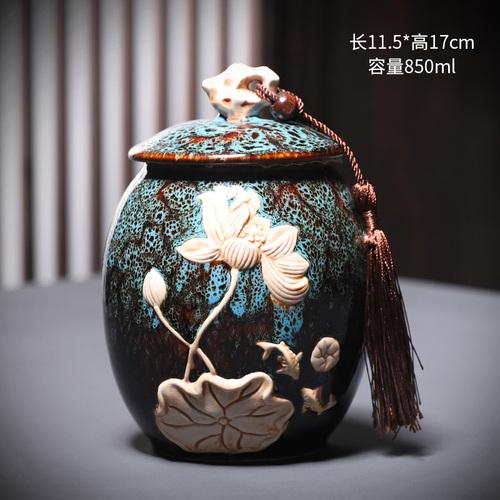 

1 шт. Керамические чайные банки, ретро-рельефные поделки, герметичные банки, бытовые банки для конфет, коробки для хранения в гостиной, украшение для чайного стола синий