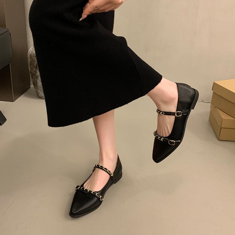 

Fashion Women Pointed Toe Flats Mary Jane Shoes Women New Fashion Luxury Low Heel Shallow Slip on Casual Loafers Riveted Single Shoes 35 чёрный