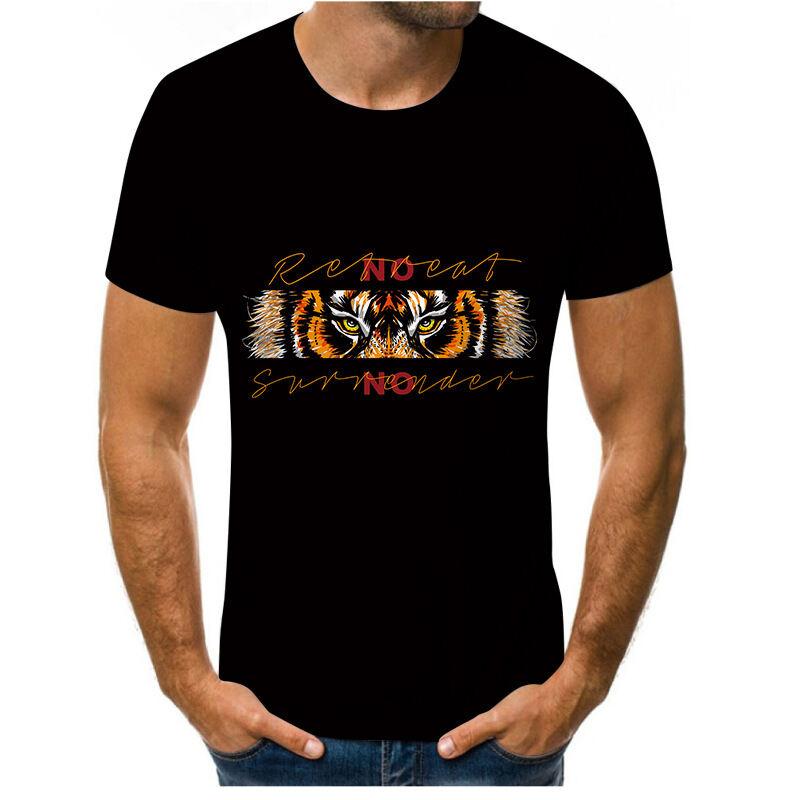 Summer New Style 3D Digital Print round Neck Short Sleeve T-Shirt Lion Tiger Pattern Men's Casual Top Quality Polyester V-Neck