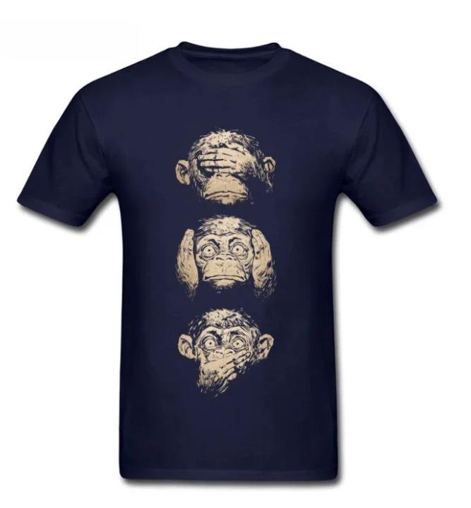 

Мужская винтажная хлопковая футболка с рисунком «Мудрые обезьяны», с коротким рукавом, забавная графическая футболка для подростков 3XL