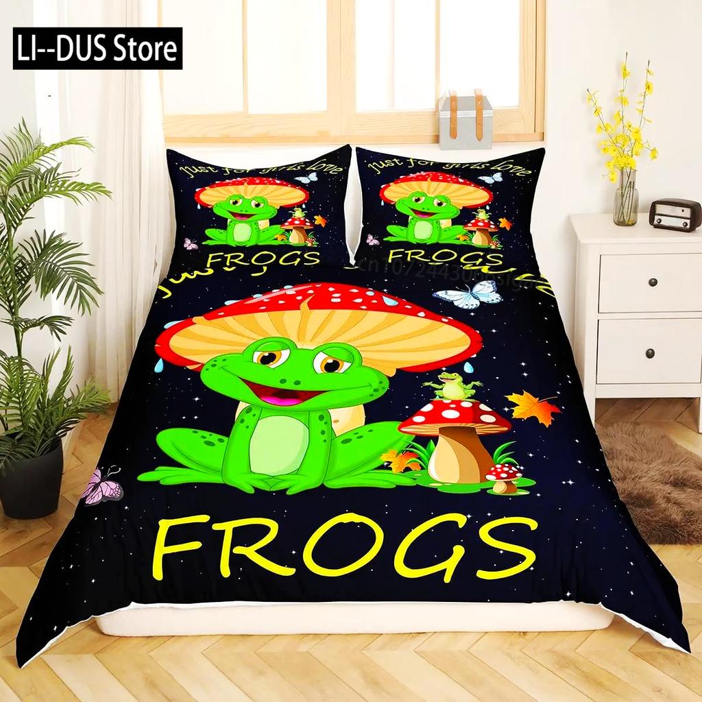 Frosch Bettbezug Set Niedlich Kawaii Cartoon Frosch Muster King Queen Größe Polyester Bettdeckenbezug Mit Kissenbezug Für Kinder Mädchen