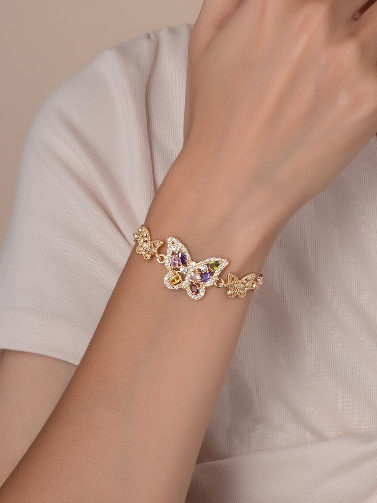 FanSibao 3 Zircon Inlaid Butterfly Bracelets for Women Exquisite Gold Plated Jewelry