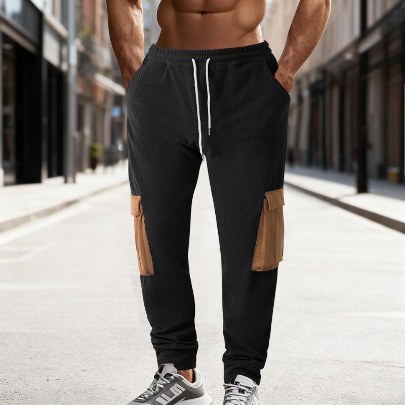 

New Men s Casual Loose Velvet Drawstring Trousers Autumn and Winter Multi-pocket Multi-color Trousers S чорний