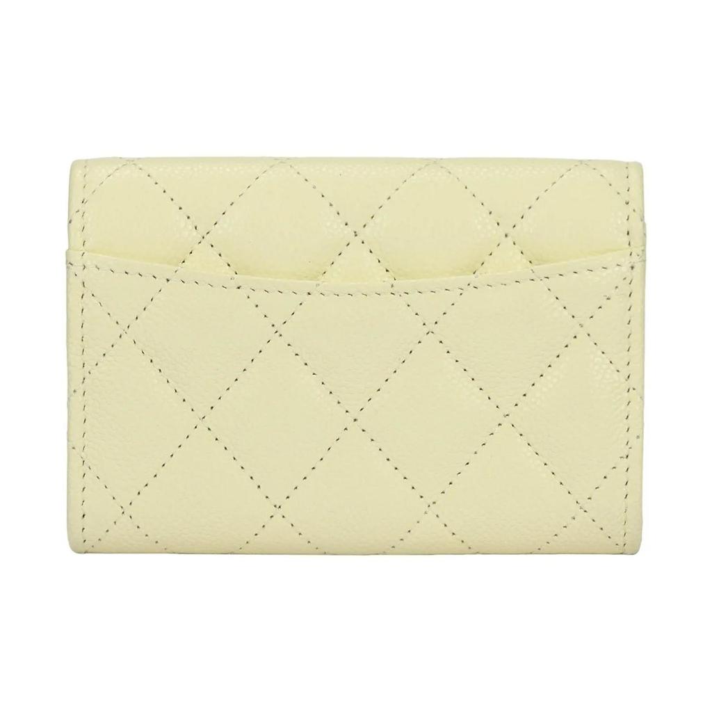 CHANEL 25S classic vertical gold-labeled double C logo quilted diamond pattern shiny grain calfskin with gold metal card holder small size yellow