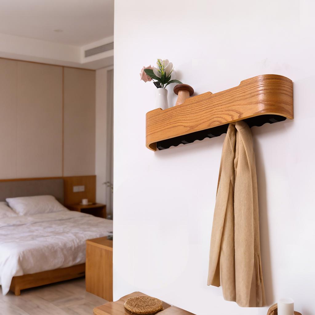 Walnut Wooden Wall Mounted Coat Rack & Clothing Organizer Living Room Clothes Hanger & Coat Hook