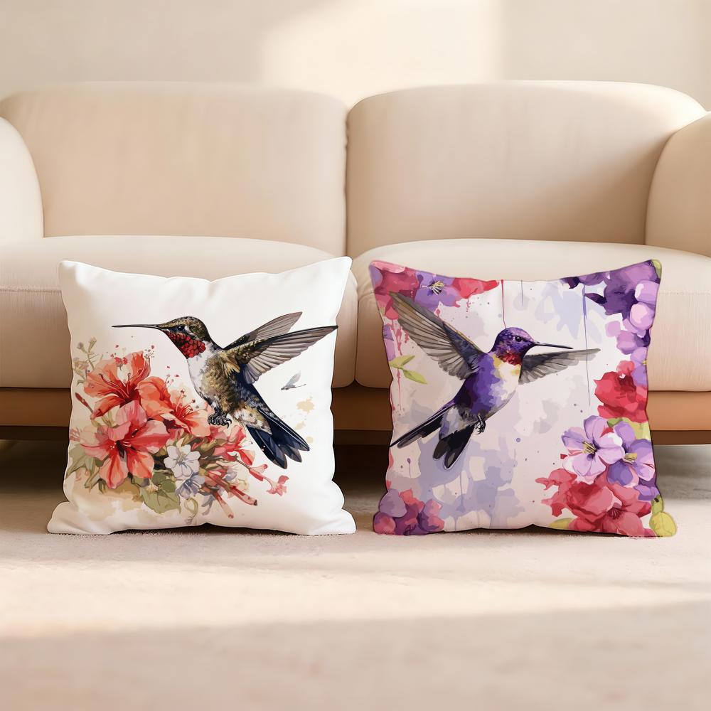 Hummingbird Spring Flowers Cushion Cover Home & Car Multi-Scene Pillow Cover - Reversible, Soft & Durable for Daily Use