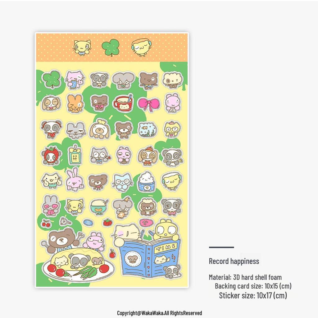 Waka Waka 3D Stereo Cute Animal Christmas Bubble Stickers - Waterproof Cartoon Journal Decals