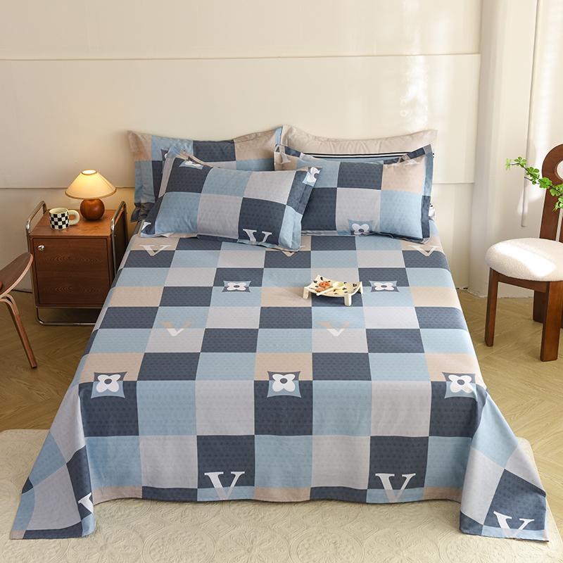 Geometric Grid Pattern Bed Sheet Set 3Pcs 100% Cotton Queen Size Bedding Set Skin-friendly Soft Bed Sheets with Pillowcases