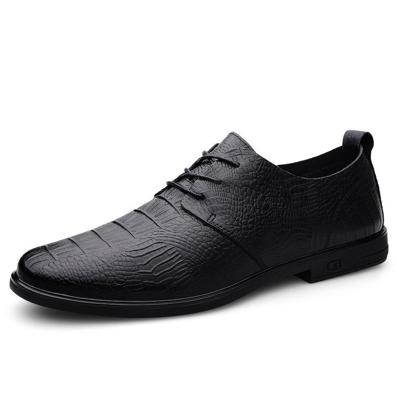 Men s Crocodile Pattern Leather Formal Shoes - Spring/Summer Low-top Lace-up Casual Cowhide Shoes 42 чёрный