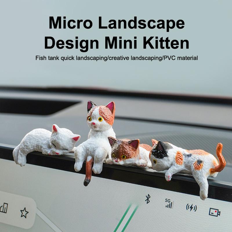 5Pc Car Landscape Cat Ornaments Cute Cartoon Cat Ornament Car Center Console Navigator Screen Sleeping Cat Decoration Miniatures