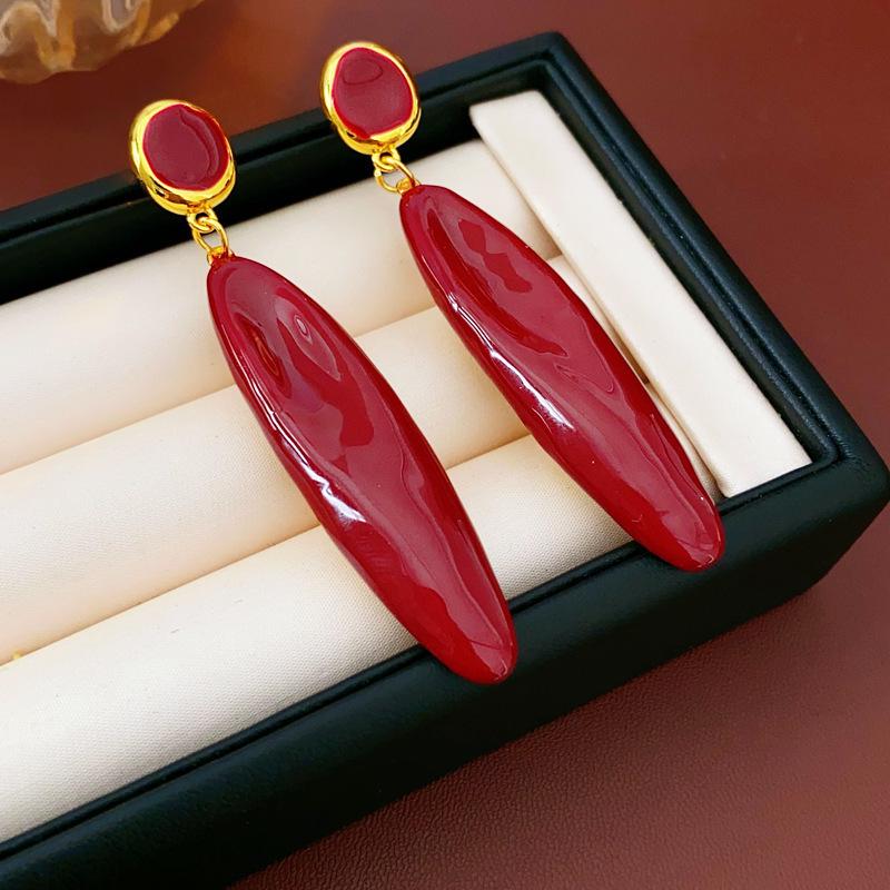 Ancola Silver Needle Red Heart Earrings – Fashionable, Luxurious & Elegant for Autumn/Winter 2025