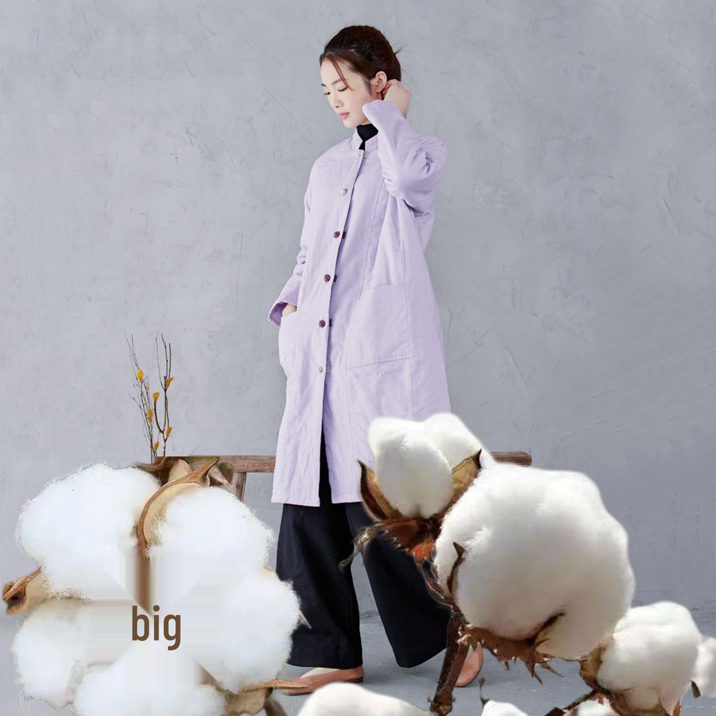 

Фиолетовая женская куртка большого размера свободного кроя с хлопковой подкладкой и воротником-стойкой. L фиолетовый