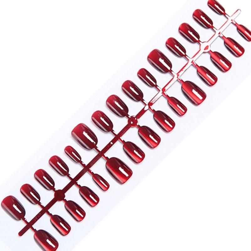 30pcs Cats Eye Press on Nail Almond/Short Square/Coffin Fake Nail Acrylic False Nail,Stick on Nail Glues on Nail Kit