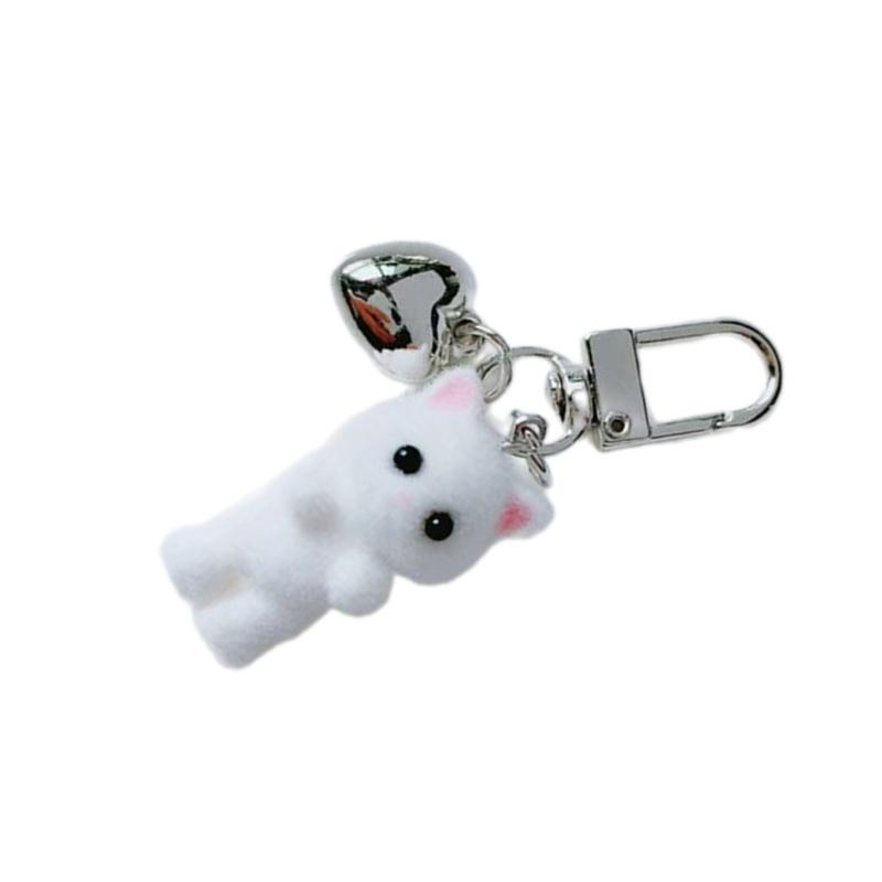 Flocking Cat Heart Keychain Lovely Decorations Keyring Ornament Backpack Handbag Charm Pendant Gift for Girls Women