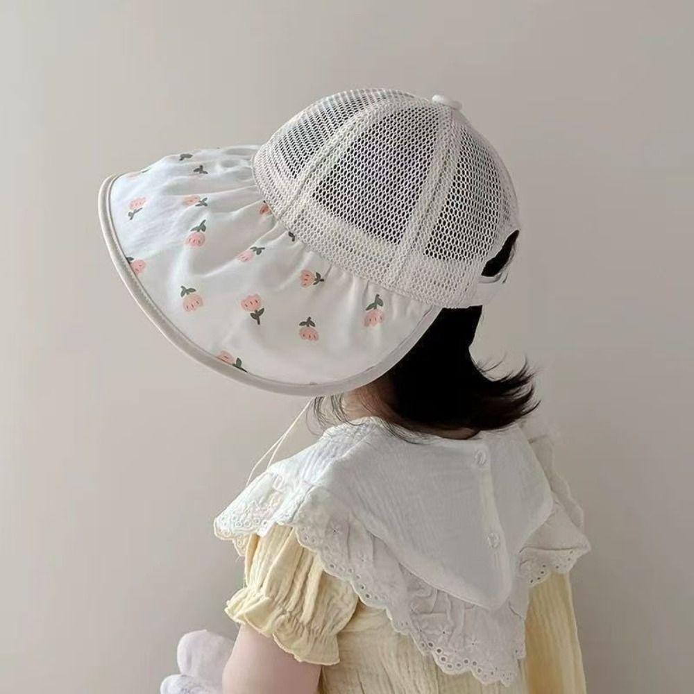 Large Brim Children Sun Cap Floral Pattern Fisherman Hat Sweet Kids Sunshade Hat  Beach/Travel