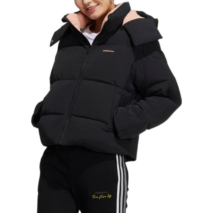 Adidas Neo Octjkt Down Solid Color Embroidered Logo Zipper Hooded Down Jacket Women Jacket Black H18637