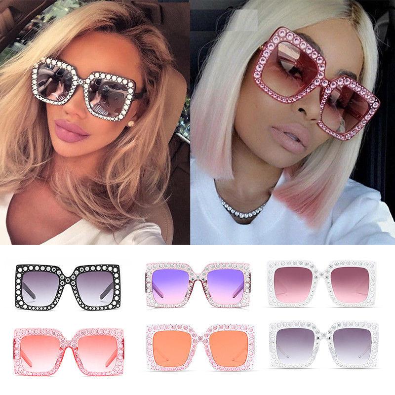 Trendy Square Frame Sunglasses With Oversized Rhinestones For Unique Fashion Style And Uv380 Protection