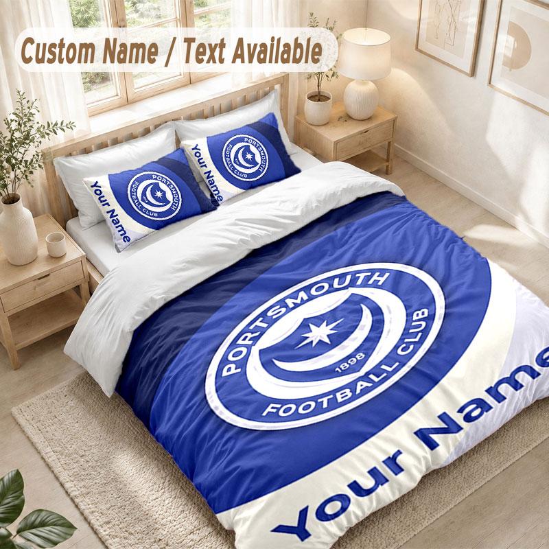 Custom Name Bedding Set 3 PiecesPortsmouth FC Print Duvet Cover + 2 Pillowcases Soft Bed Decor