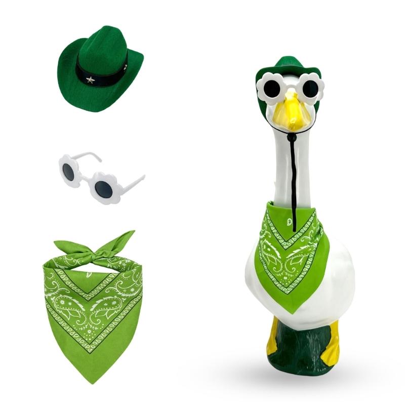 Porch Bird Clothes for 23 Inch Display with Coordinated Hat, Flower Glasses and Scarf for Patio or Entry Display