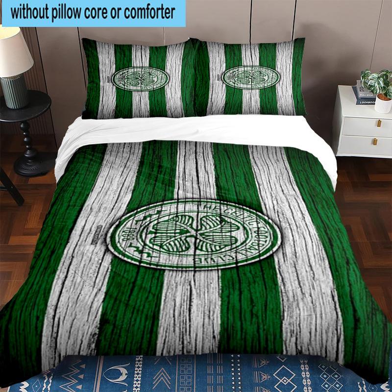 3pcs Cel-tic Football Club Crest Printed Bedding Set Duvet Cover Closure Includes 1 Duvet Cover & 2 Pillowcases Bedding Sets Home Decor Gifts