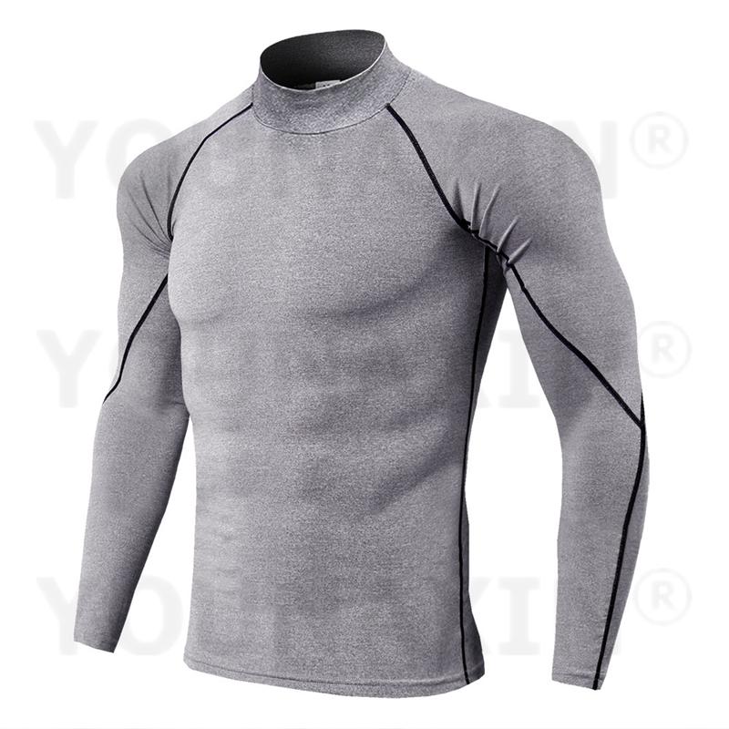 Men's High-necked Sports Long Sleeves T-shirts Skinny Fitness Clothes Yoga Training Running Quick-drying Cycling Tights Top S M L XL 2XL 3XL