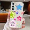 Blended Colorful Stars Pattern Case For Samsung Galaxy S25 Edge S24 Ultra S23 S22 Plus S21 FE S26 Ultra Leather Texture Silicone Cover