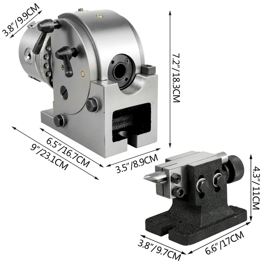 Dividing Head 4 Inch Indexing Head Milling 100MM Semi-Universal Dividing Head 4 Inch 3 jaw Chuck Dividing Head Set with Index Plates and Tailstock for