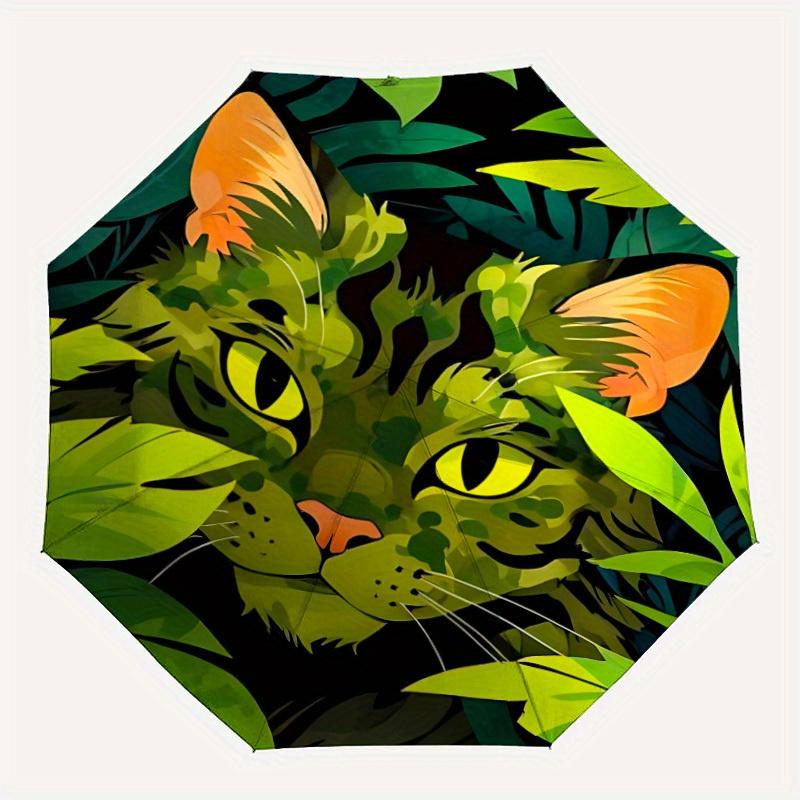 

1pc Jungle Cat Automatic Open/Close Umbrella with Windproof, Functional Design, 8-Rib Sturdy Canopy