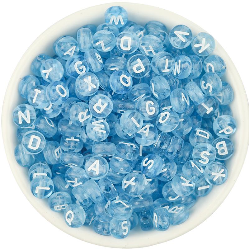100pcs/Lot 7mm Mixed Letter Acrylic Beads Colored Transparent Round Flat Spacer Alphabet  Beads For DIY Craft Bracelet Necklace
