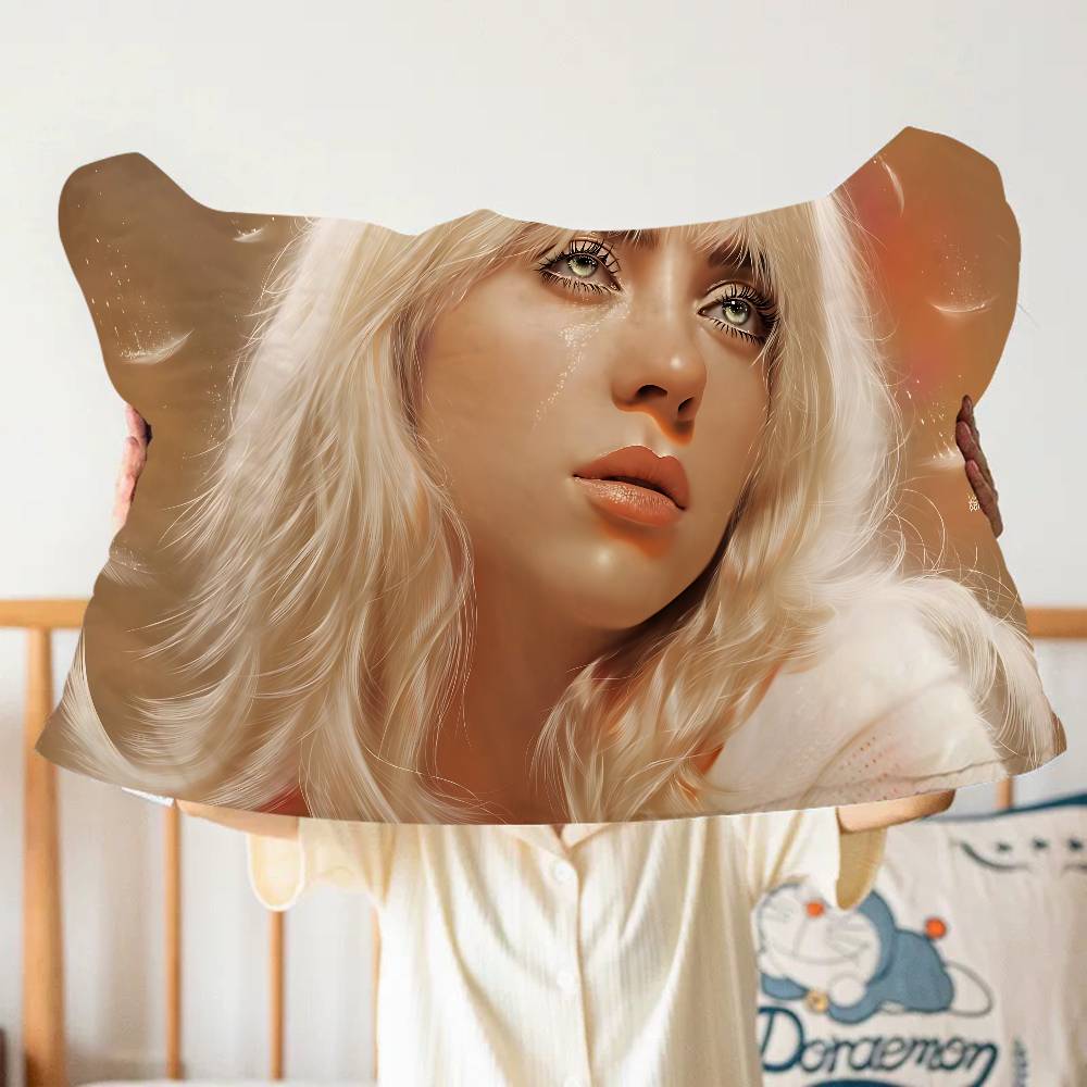 B-BillieS Singer E-EilishS Quick-Dry Polyester Pillowcase For Adult Women, Anti-Oil, Non-Slip, Sweat-Absorbent, Home Use