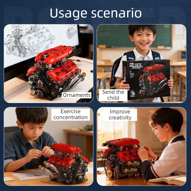 Set di Blocchi di Costruzione Modello Motore V8 Tecnico con Motore Elettrico Mattoncini Assemblabili Giocattoli Regali di Compleanno per Bambini Ragazzi Decorazione da Scrivania Giocattolo