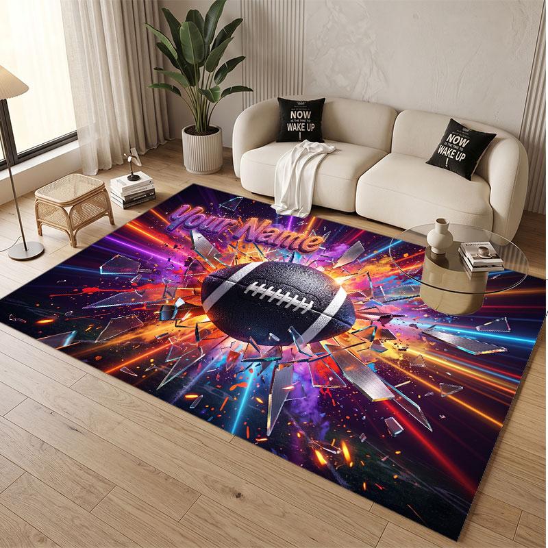 American Football Theme Soft Crystal Velvet Rug Custom Name & Text Print Non Slip Floor Rug for Bedroom Living Room