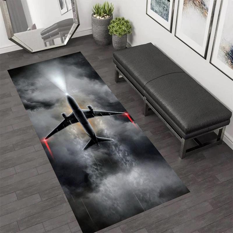 

Modern Aviation Themed Airplane Contrails Runner Rug Anti-slip Soft Washable Carpet for Hallway Entryway Living Room Decor 40X120CM